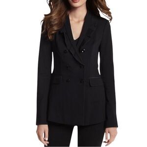 WHBM Ruffled Collar Blazer Jacket Long Sleeve Button Up Black Womens Size 12